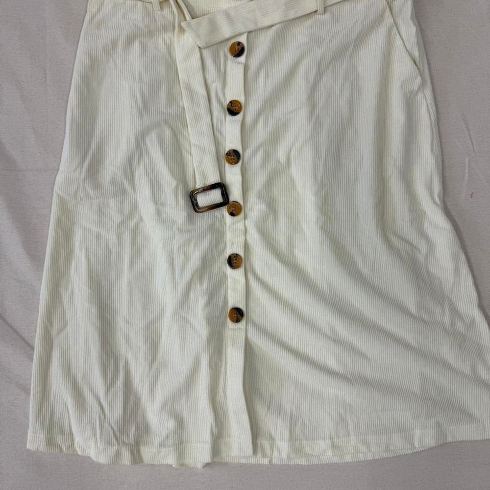 Women's Cream Ribbed Button Front Midi Skirt